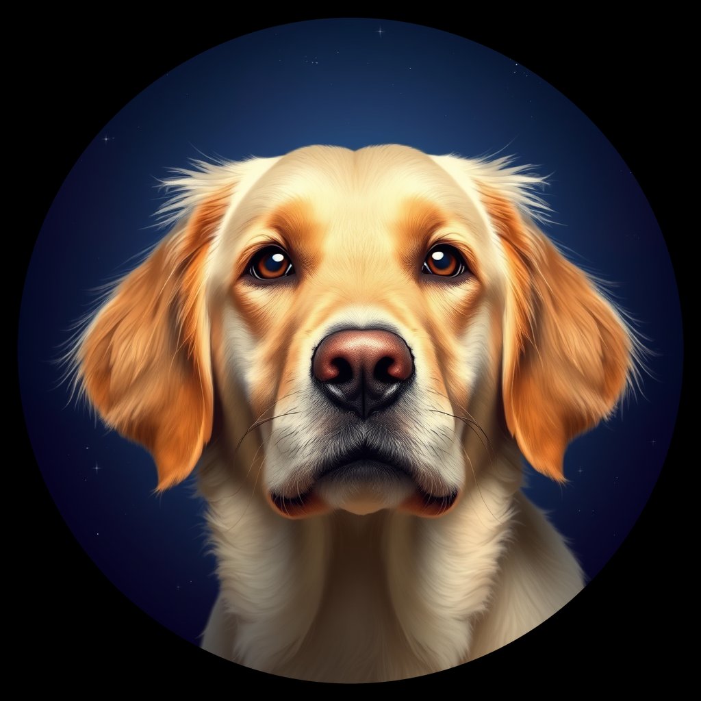 Cosmic medallion portrait of GRLS_grls6VZ9GGDD, a Golden Retriever