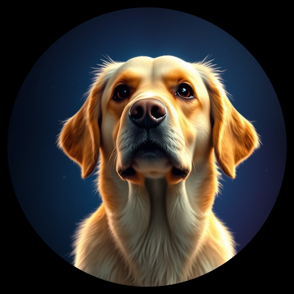 Cosmic medallion portrait of GRLS_grls6W6FNLOO, a Golden Retriever