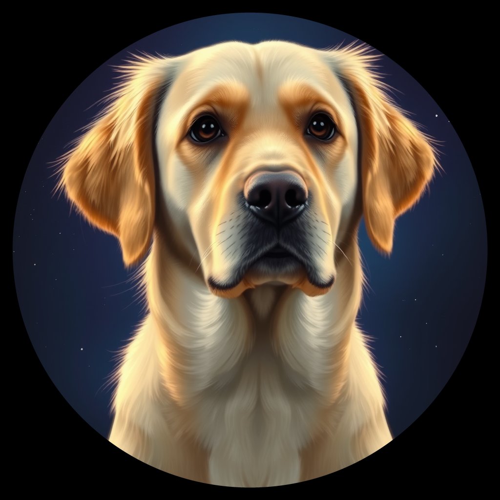 Cosmic medallion portrait of GRLS_grls6X6HLXMM, a Golden Retriever