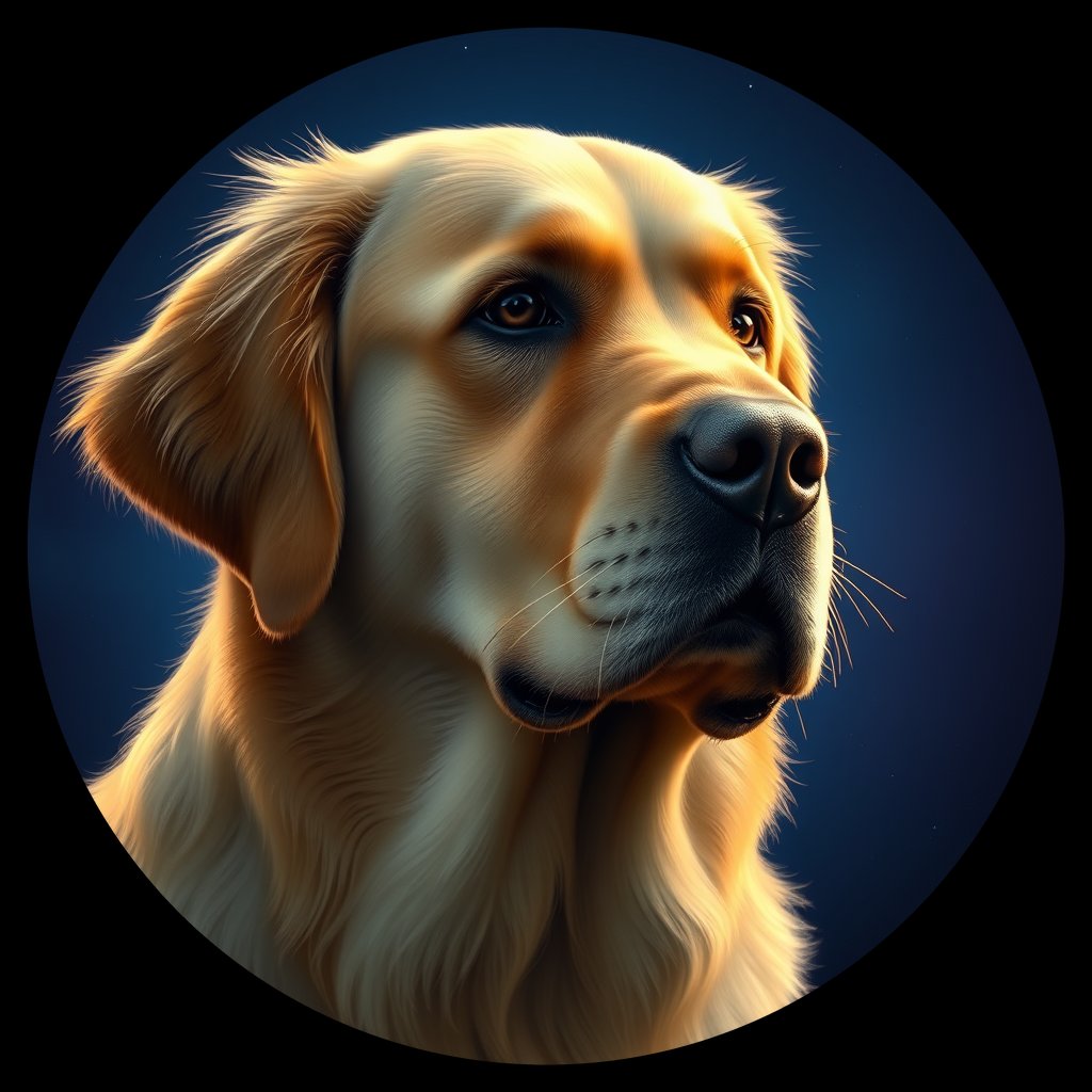 Cosmic medallion portrait of GRLS_grls6XAJBBKK, a Golden Retriever