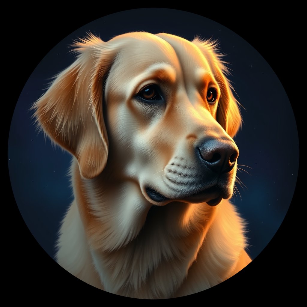Cosmic medallion portrait of GRLS_grls6XPWTUDD, a Golden Retriever