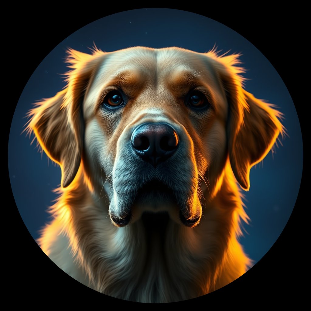 Cosmic medallion portrait of GRLS_grls6Z0N5JBB, a Golden Retriever