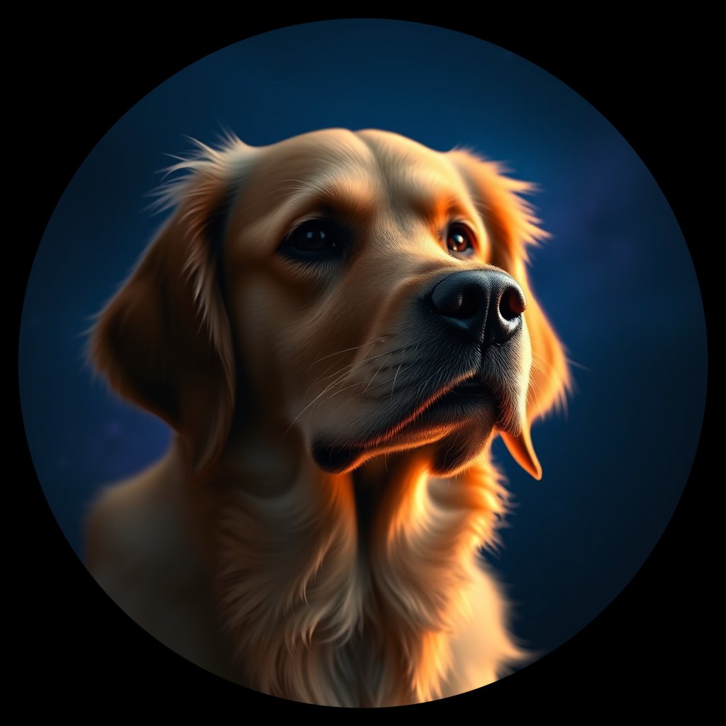 Cosmic medallion portrait of GRLS_grls6ZGFMO99, a Golden Retriever