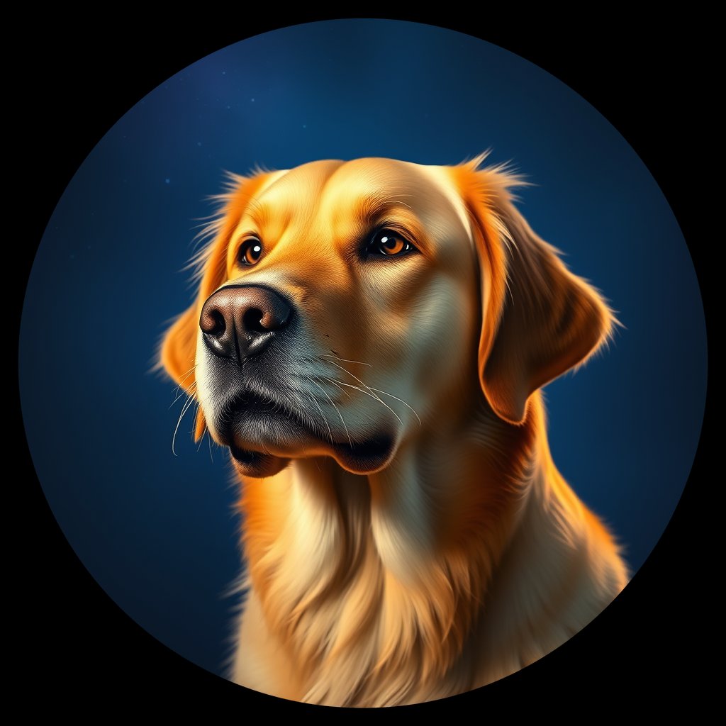 Cosmic medallion portrait of GRLS_grls6ZMXKHGG, a Golden Retriever