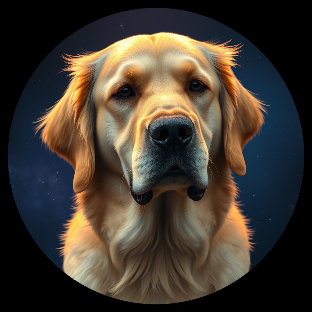 Cosmic medallion portrait of GRLS_grls70CT1KYY, a Golden Retriever