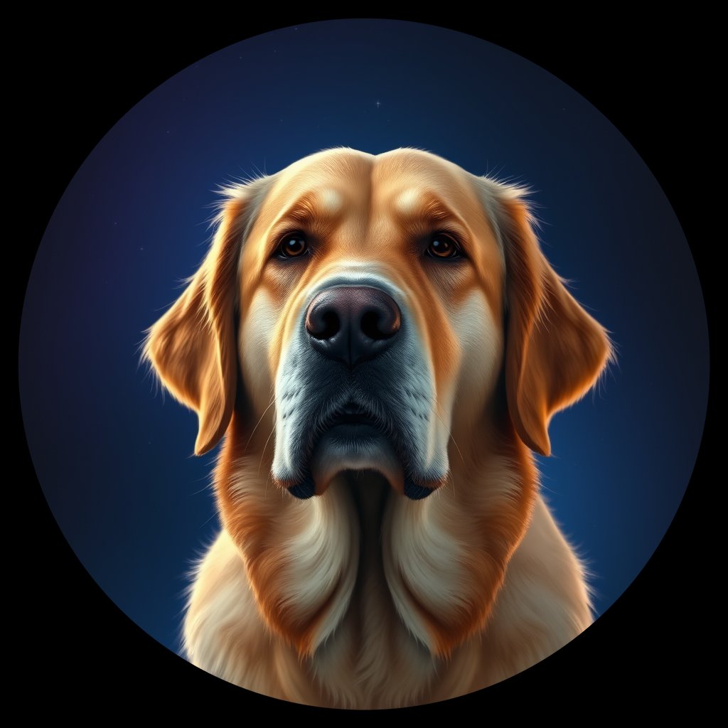 Cosmic medallion portrait of GRLS_grls719B98CC, a Golden Retriever