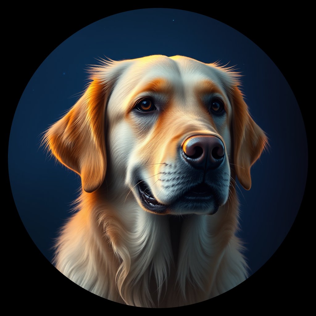 Cosmic medallion portrait of GRLS_grls71IO1144, a Golden Retriever