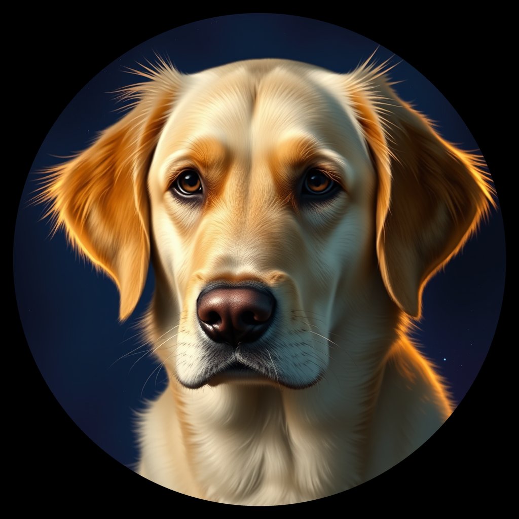 Cosmic medallion portrait of GRLS_grls738UX4DD, a Golden Retriever