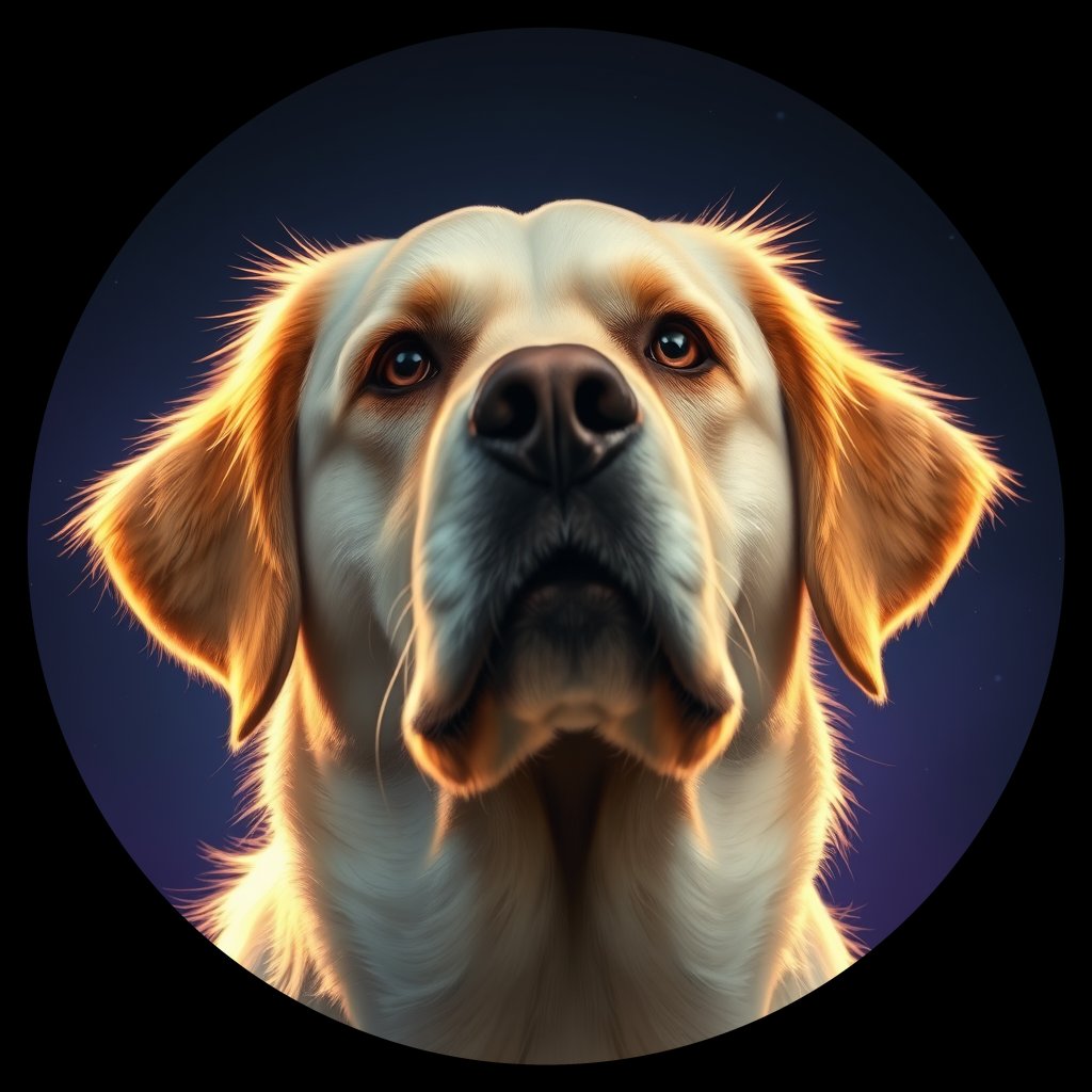 Cosmic medallion portrait of GRLS_grls73NLQ722, a Golden Retriever
