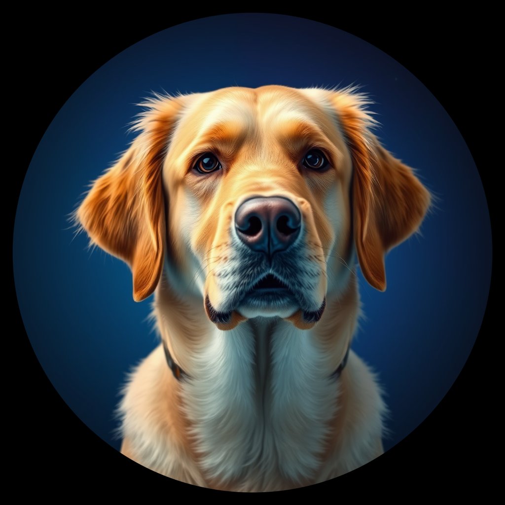 Cosmic medallion portrait of GRLS_grls73WC42UU, a Golden Retriever