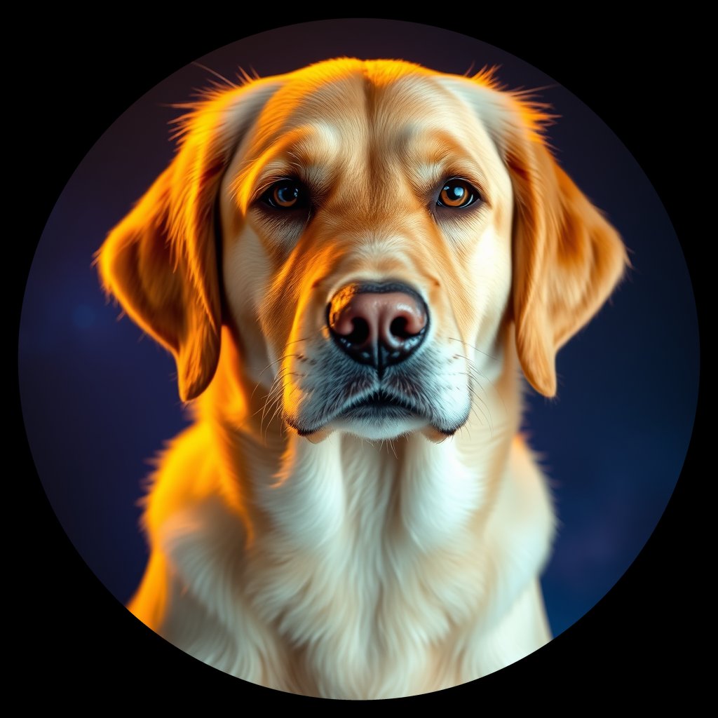 Cosmic medallion portrait of GRLS_grls740BUXXX, a Golden Retriever