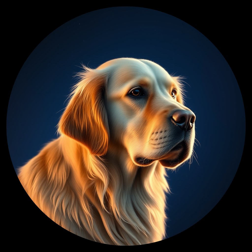 Cosmic medallion portrait of GRLS_grls74OZS22, a Golden Retriever