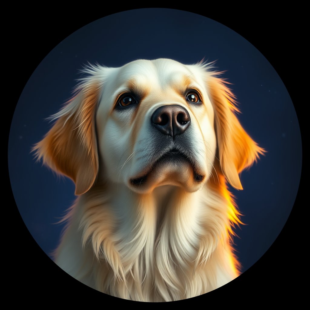 Cosmic medallion portrait of GRLS_grls755V4MEE, a Golden Retriever