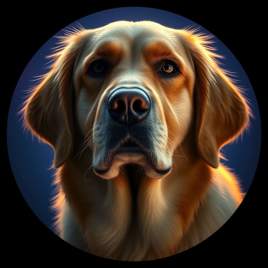 Cosmic medallion portrait of GRLS_grls75DYUD22, a Golden Retriever