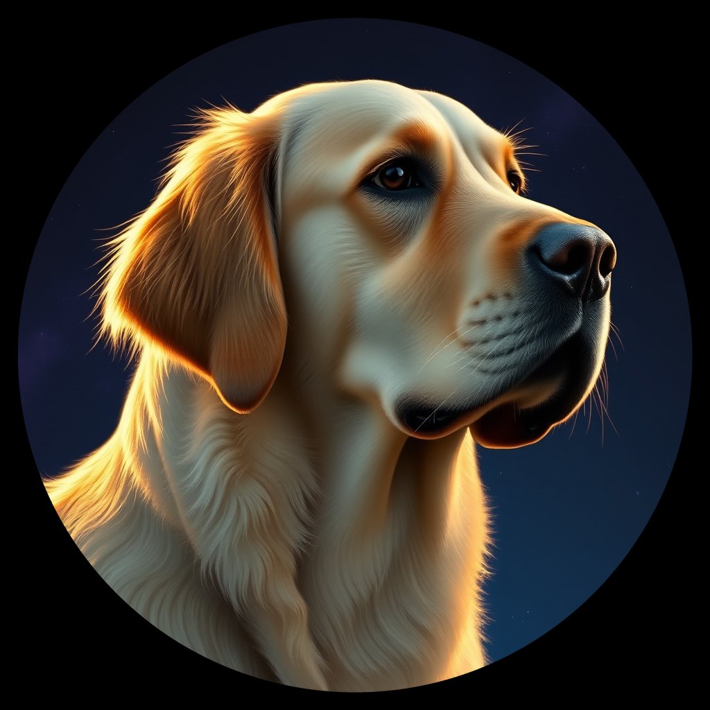 Cosmic medallion portrait of GRLS_grls75T7OLL, a Golden Retriever