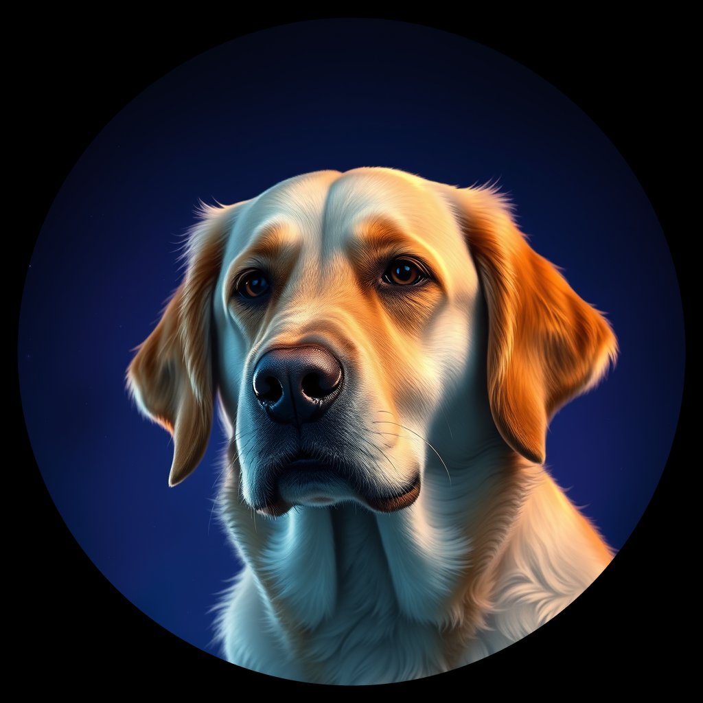 Cosmic medallion portrait of GRLS_grls75UON7VV, a Golden Retriever