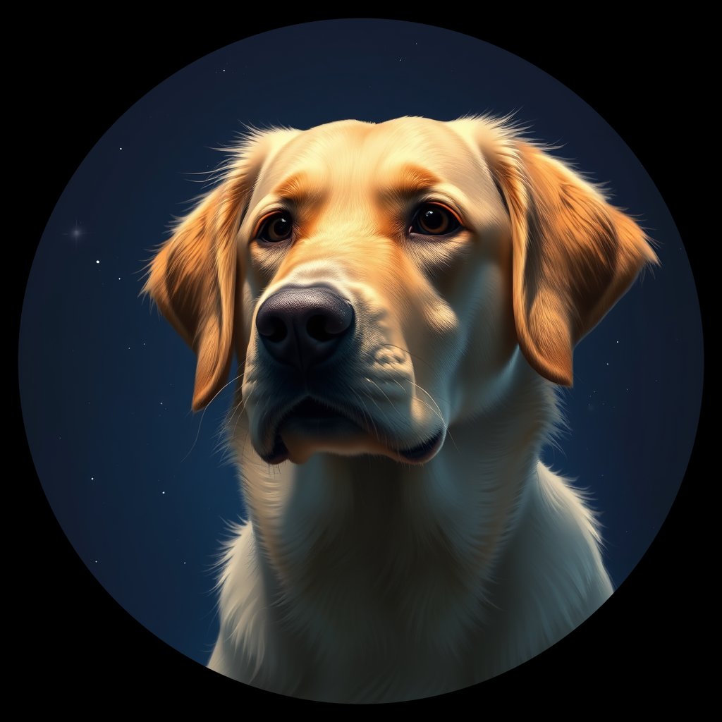 Cosmic medallion portrait of GRLS_grls76SMG511, a Golden Retriever