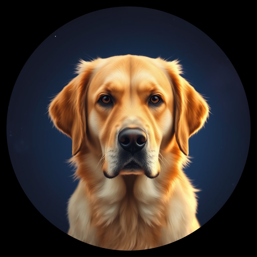 Cosmic medallion portrait of GRLS_grls7831P9BB, a Golden Retriever