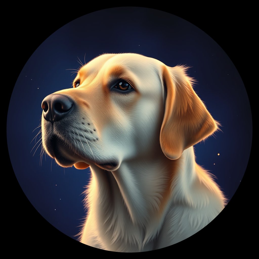 Cosmic medallion portrait of GRLS_grls798VF8UU, a Golden Retriever