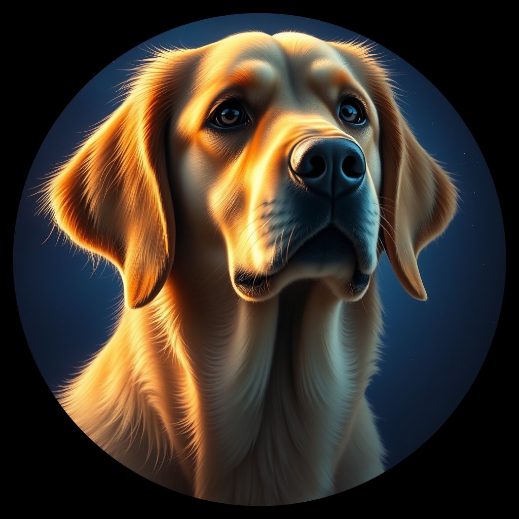 Cosmic medallion portrait of GRLS_grls7A730Z22, a Golden Retriever