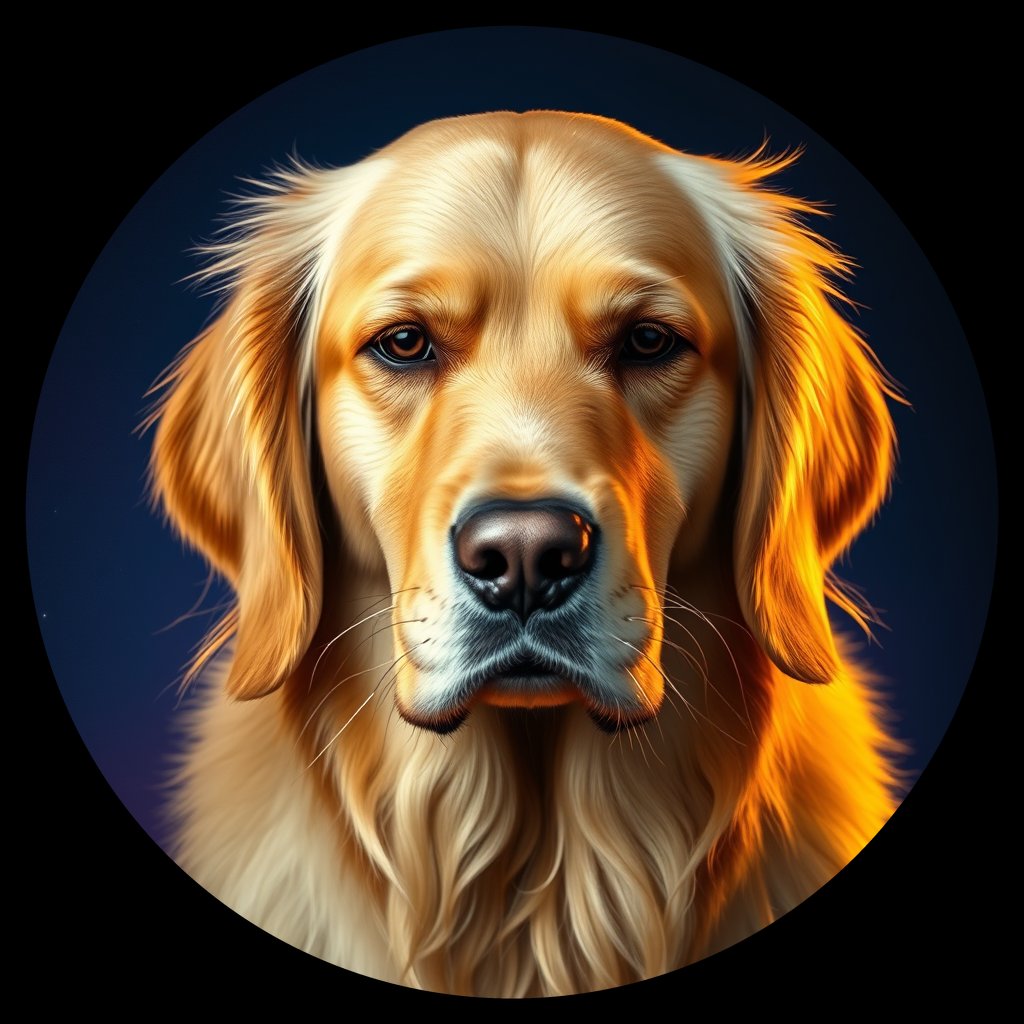 Cosmic medallion portrait of GRLS_grls7A8CQGCC, a Golden Retriever