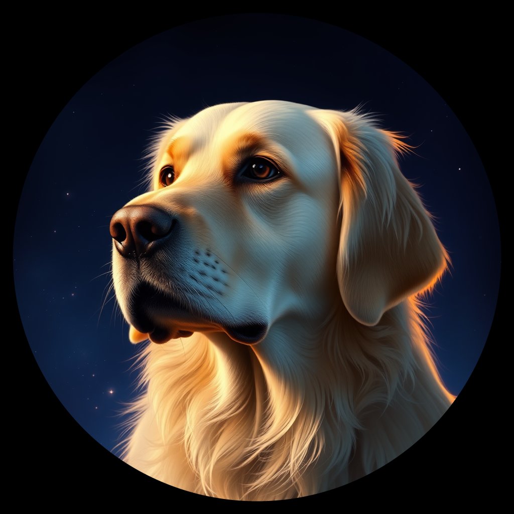 Cosmic medallion portrait of GRLS_grls7BDL80OO, a Golden Retriever