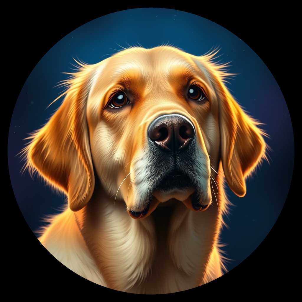 Cosmic medallion portrait of GRLS_grls7DIQZ866, a Golden Retriever