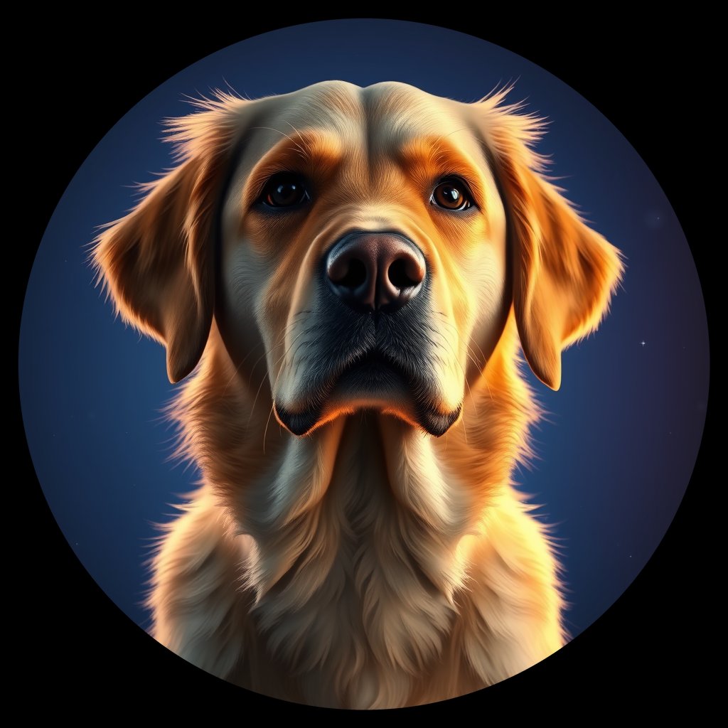 Cosmic medallion portrait of GRLS_grls7DPE0X77, a Golden Retriever