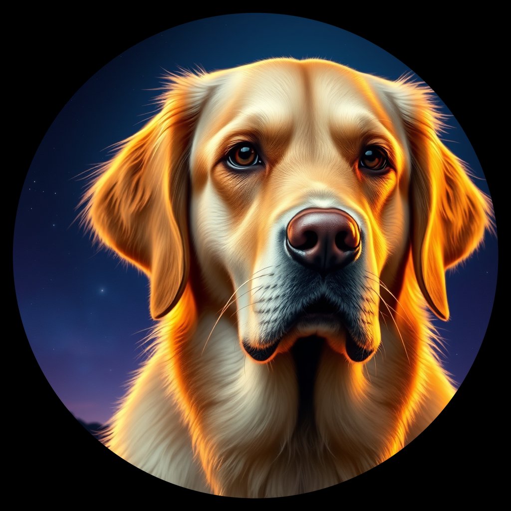 Cosmic medallion portrait of GRLS_grls7DZ7OJBB, a Golden Retriever