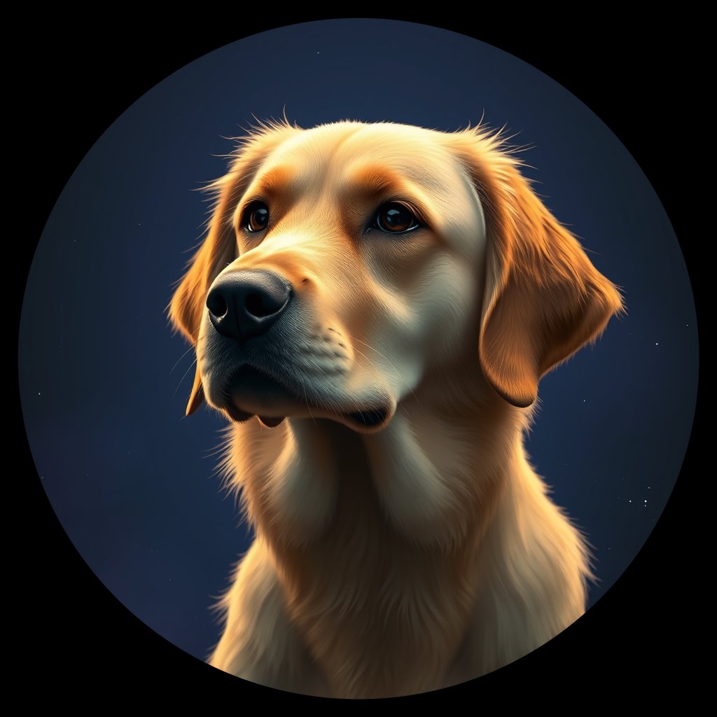 Cosmic medallion portrait of GRLS_grls7EDP799, a Golden Retriever
