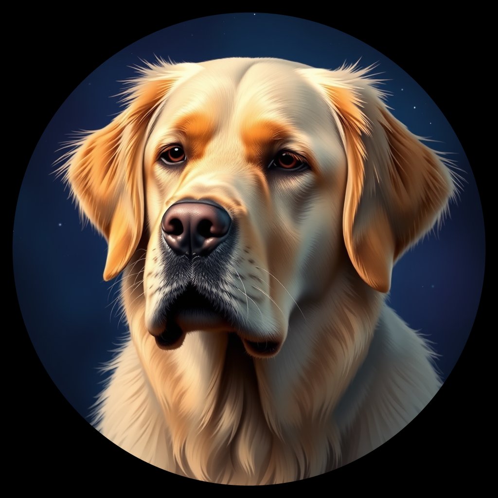 Cosmic medallion portrait of GRLS_grls7EG892QQ, a Golden Retriever