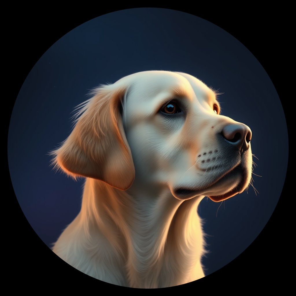 Cosmic medallion portrait of GRLS_grls7EQ7E0EE, a Golden Retriever