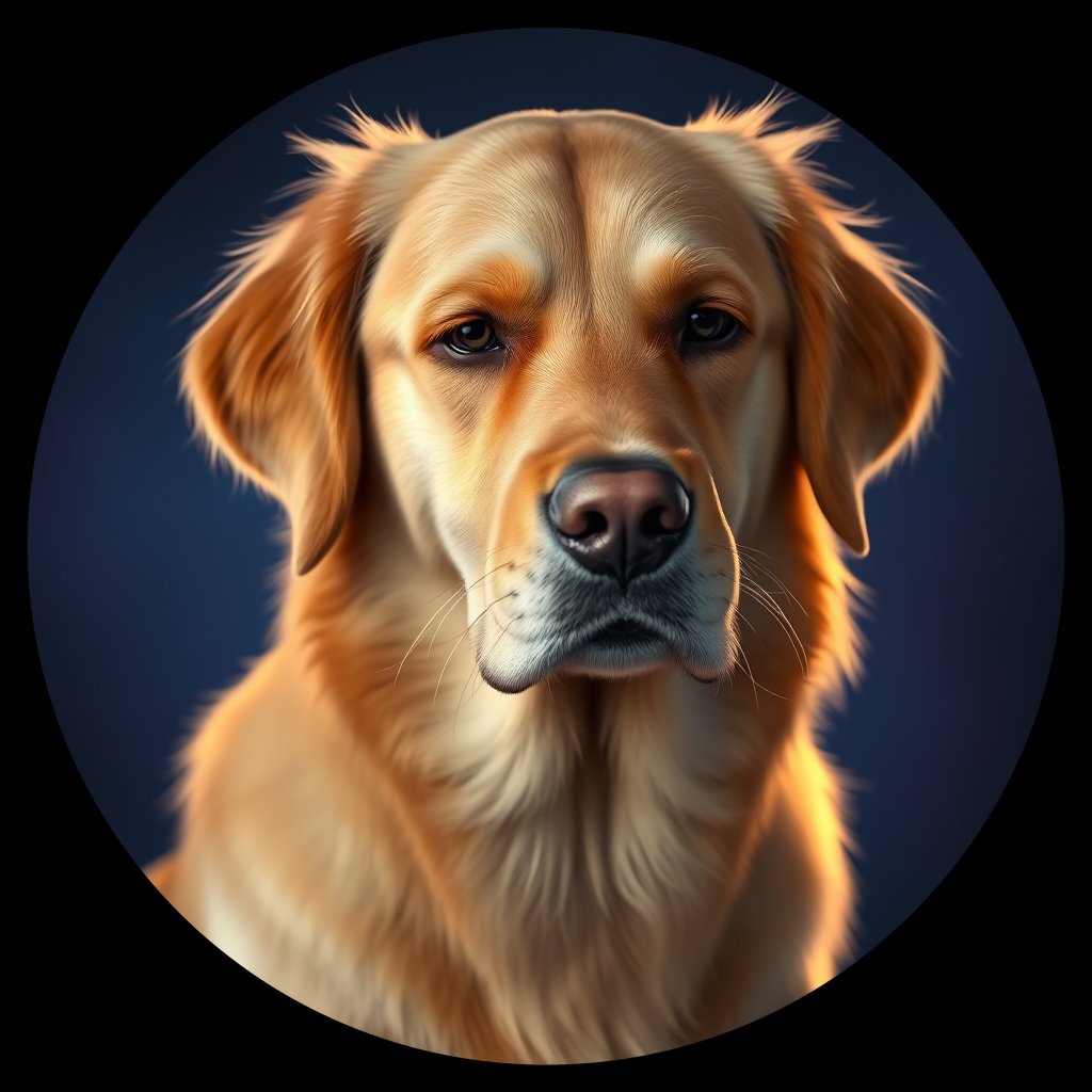 Cosmic medallion portrait of GRLS_grls7F8IVQ55, a Golden Retriever