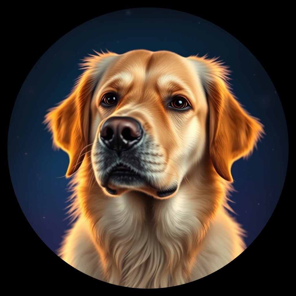 Cosmic medallion portrait of GRLS_grls7I9S01RR, a Golden Retriever