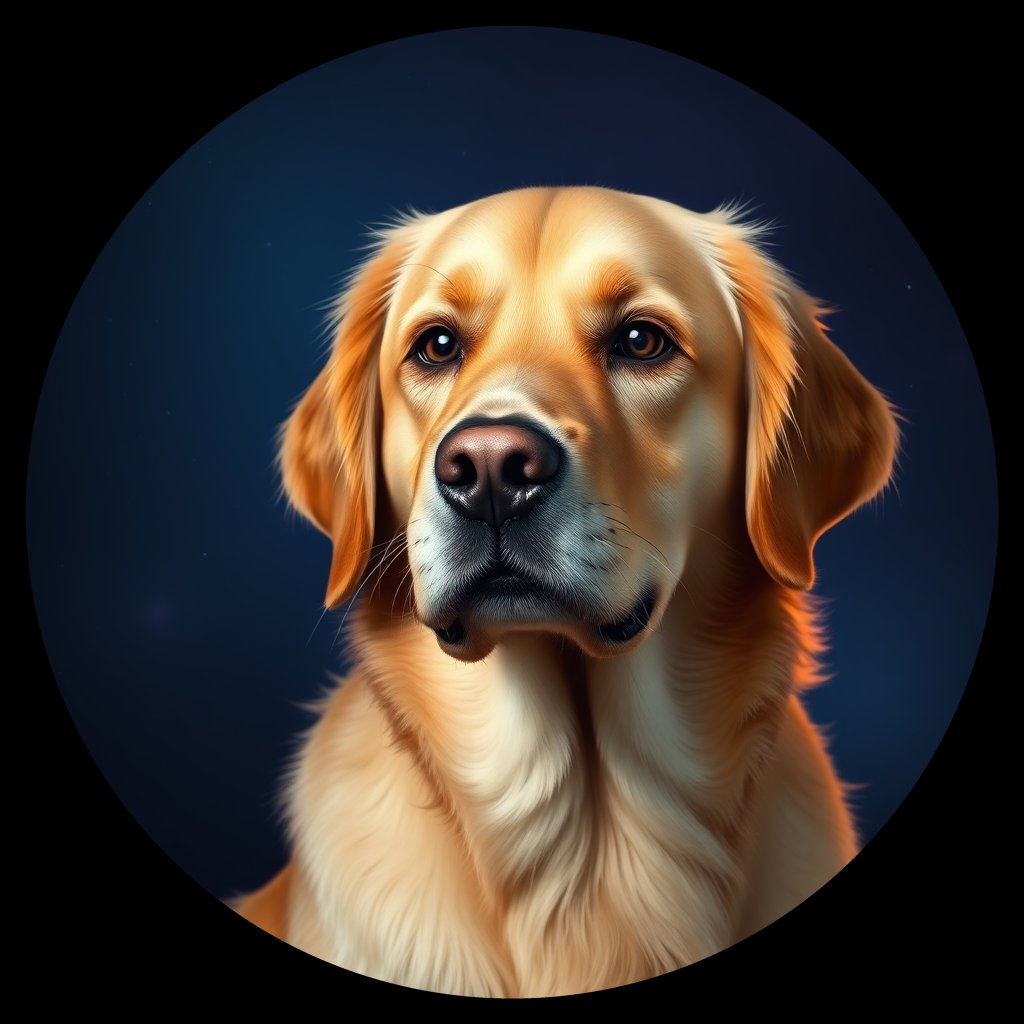 Cosmic medallion portrait of GRLS_grls7K6Z7LXX, a Golden Retriever