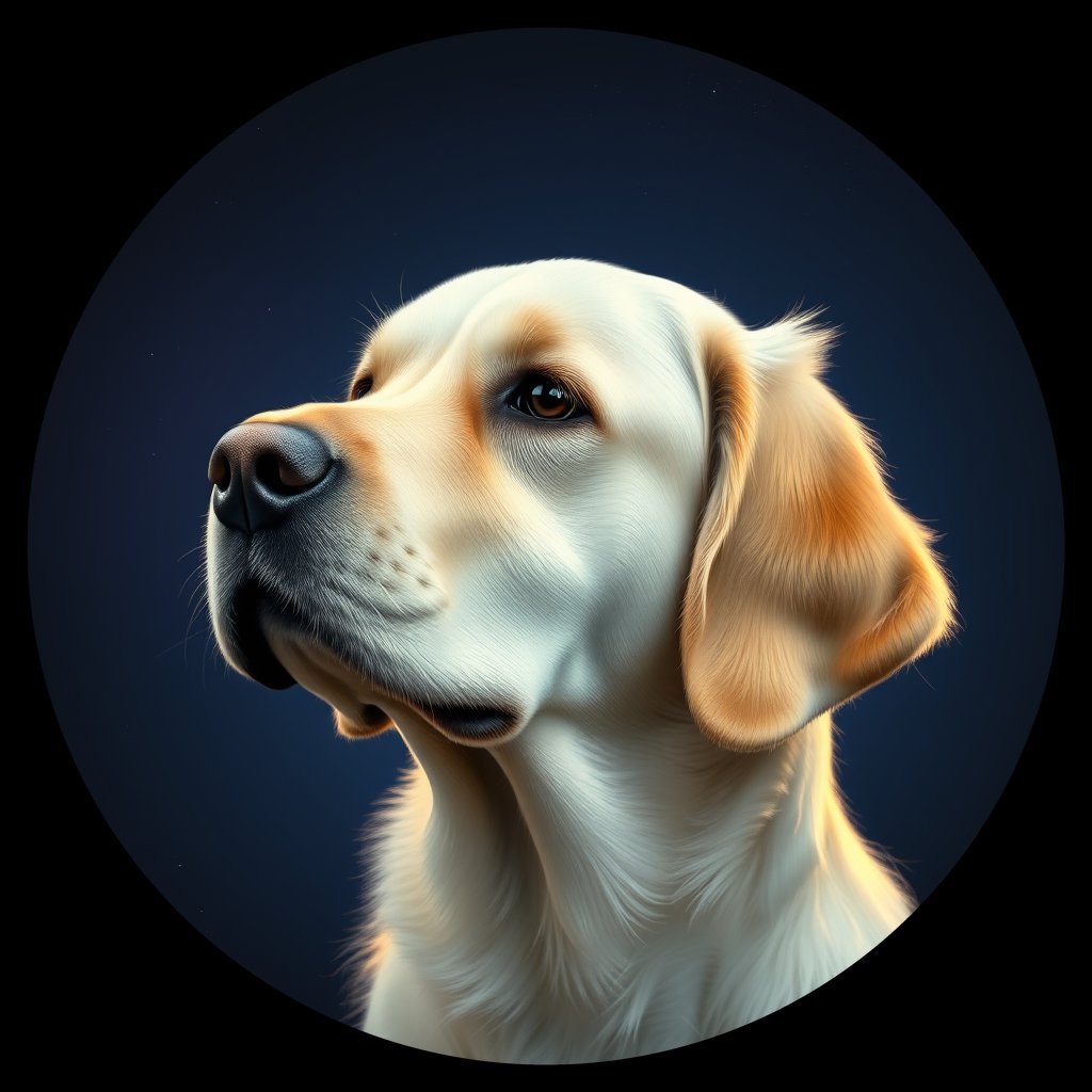 Cosmic medallion portrait of GRLS_grls7KYQ7C99, a Golden Retriever