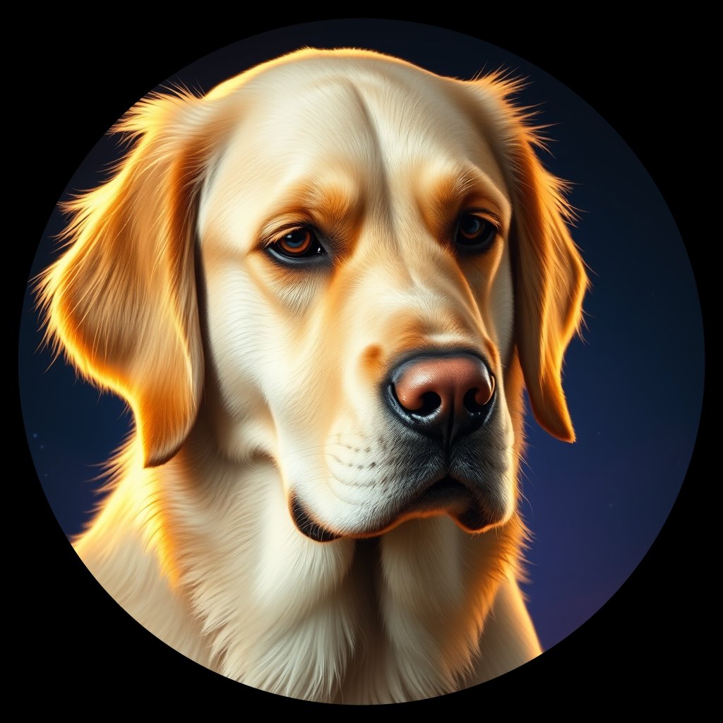 Cosmic medallion portrait of GRLS_grls7L0Z2HRR, a Golden Retriever