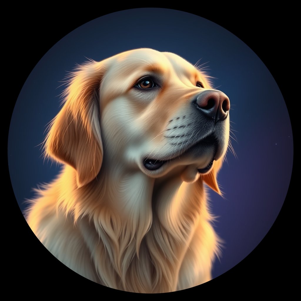 Cosmic medallion portrait of GRLS_grls7L9I19SS, a Golden Retriever