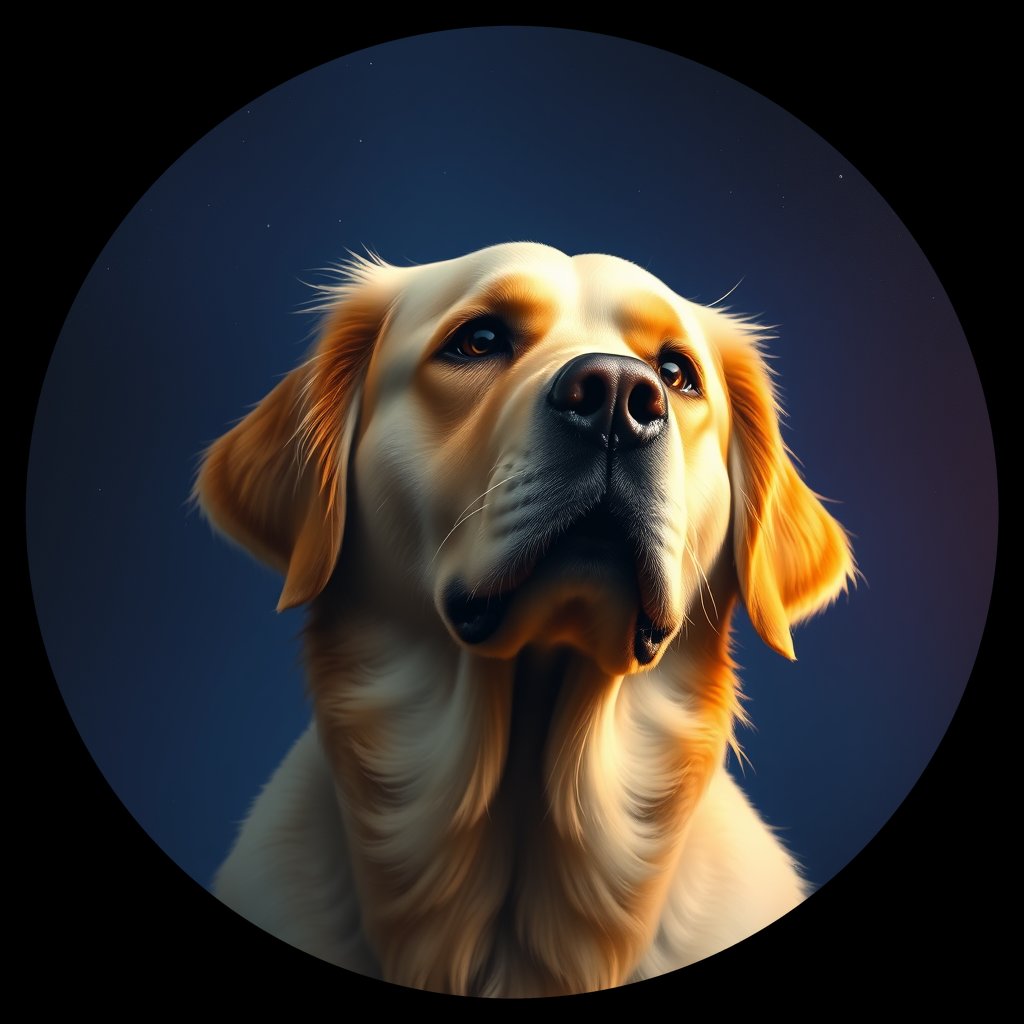 Cosmic medallion portrait of GRLS_grls7LGGK899, a Golden Retriever