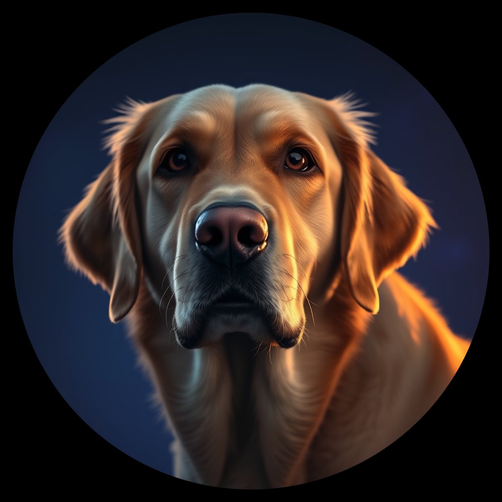 Cosmic medallion portrait of GRLS_grls7LKAEOGG, a Golden Retriever