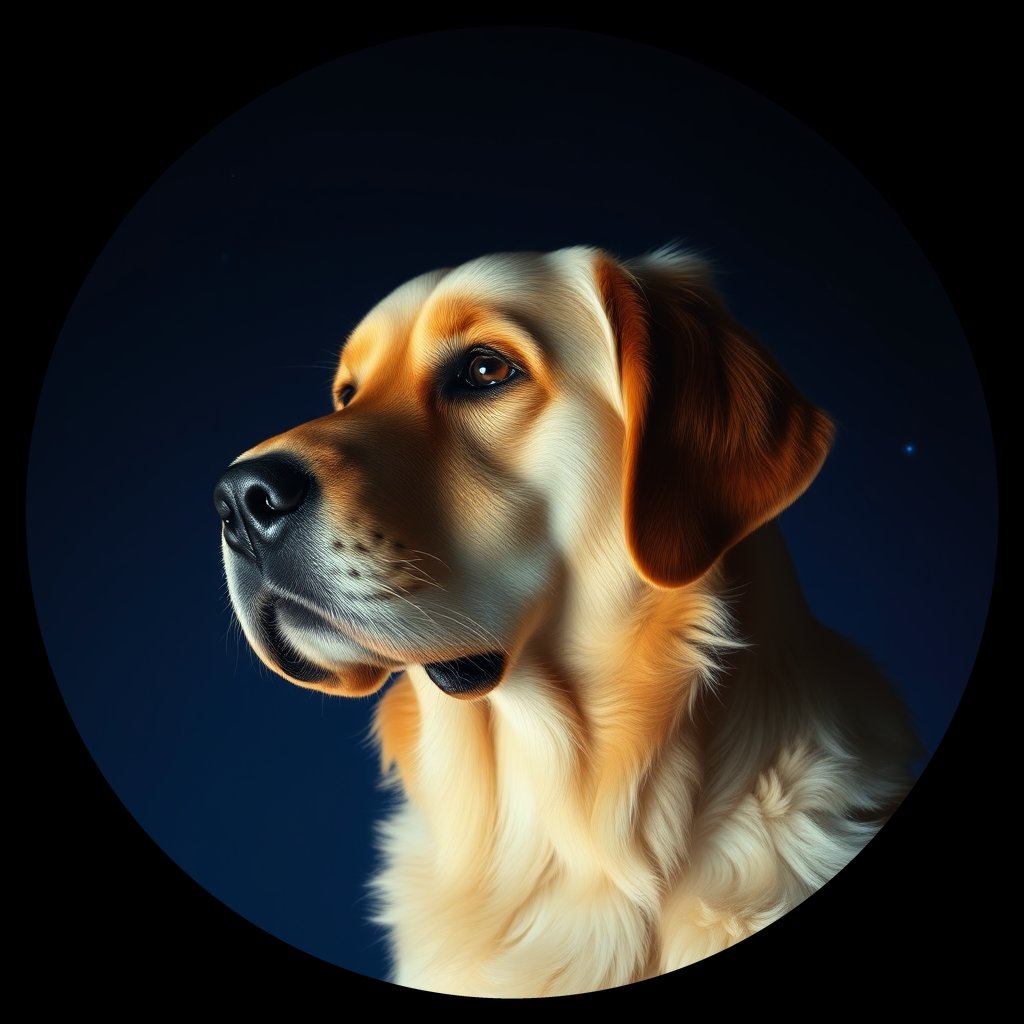 Cosmic medallion portrait of GRLS_grls7LU6VQWW, a Golden Retriever