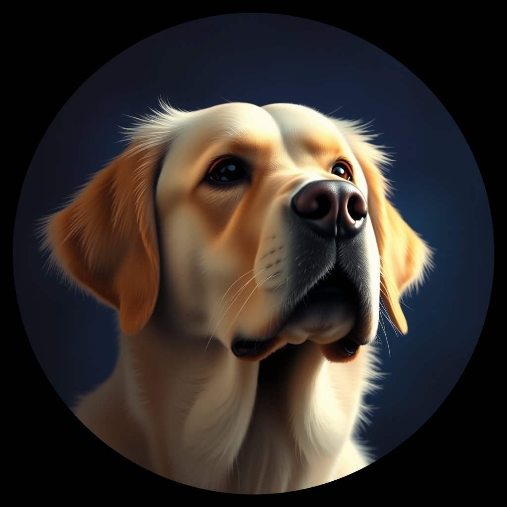 Cosmic medallion portrait of GRLS_grls7M2P3822, a Golden Retriever
