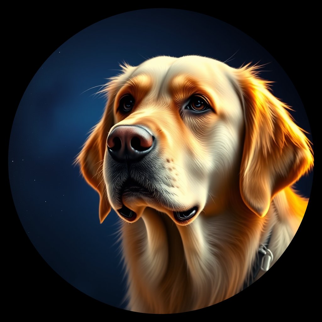 Cosmic medallion portrait of GRLS_grls7O2759MM, a Golden Retriever