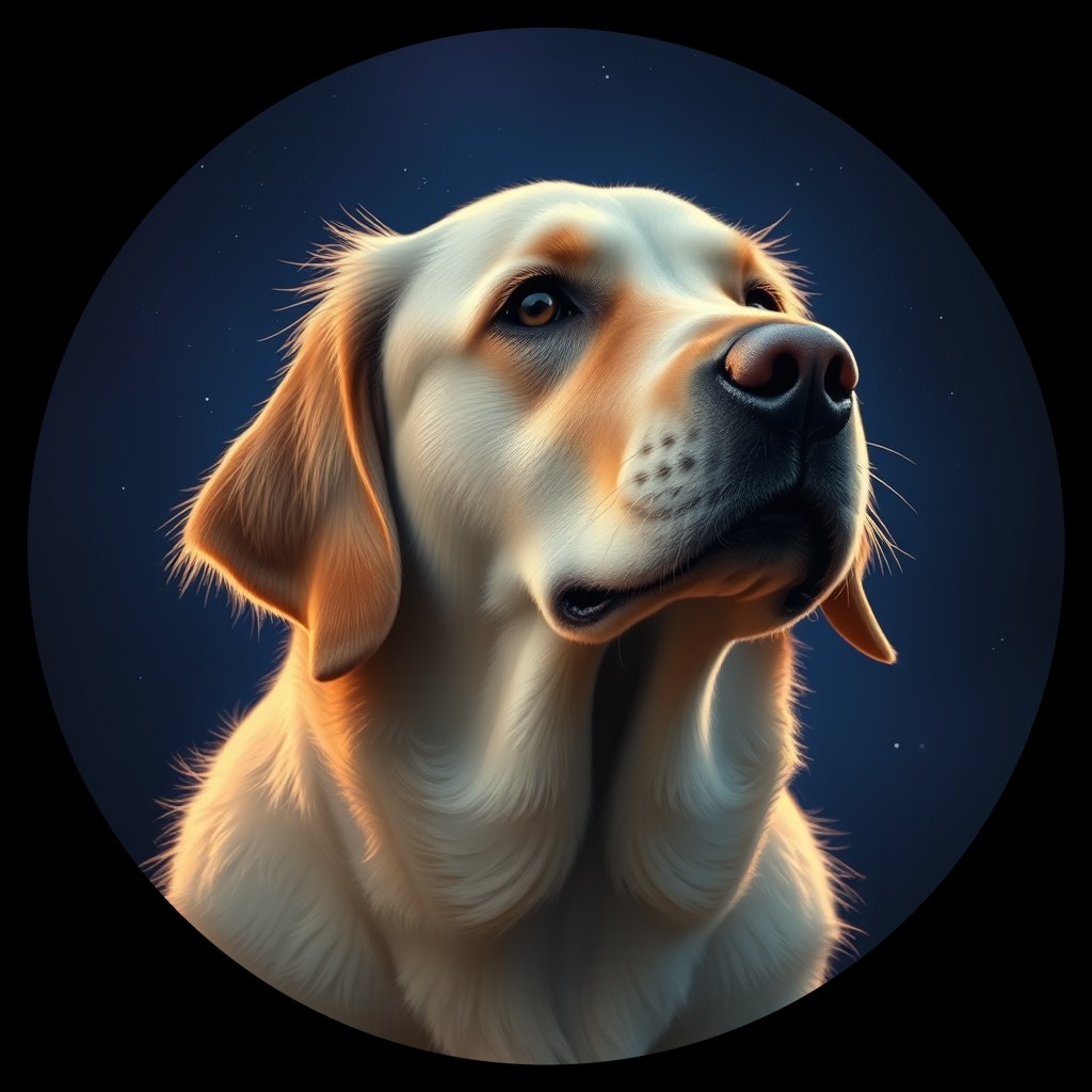 Cosmic medallion portrait of GRLS_grls7OS7M9BB, a Golden Retriever
