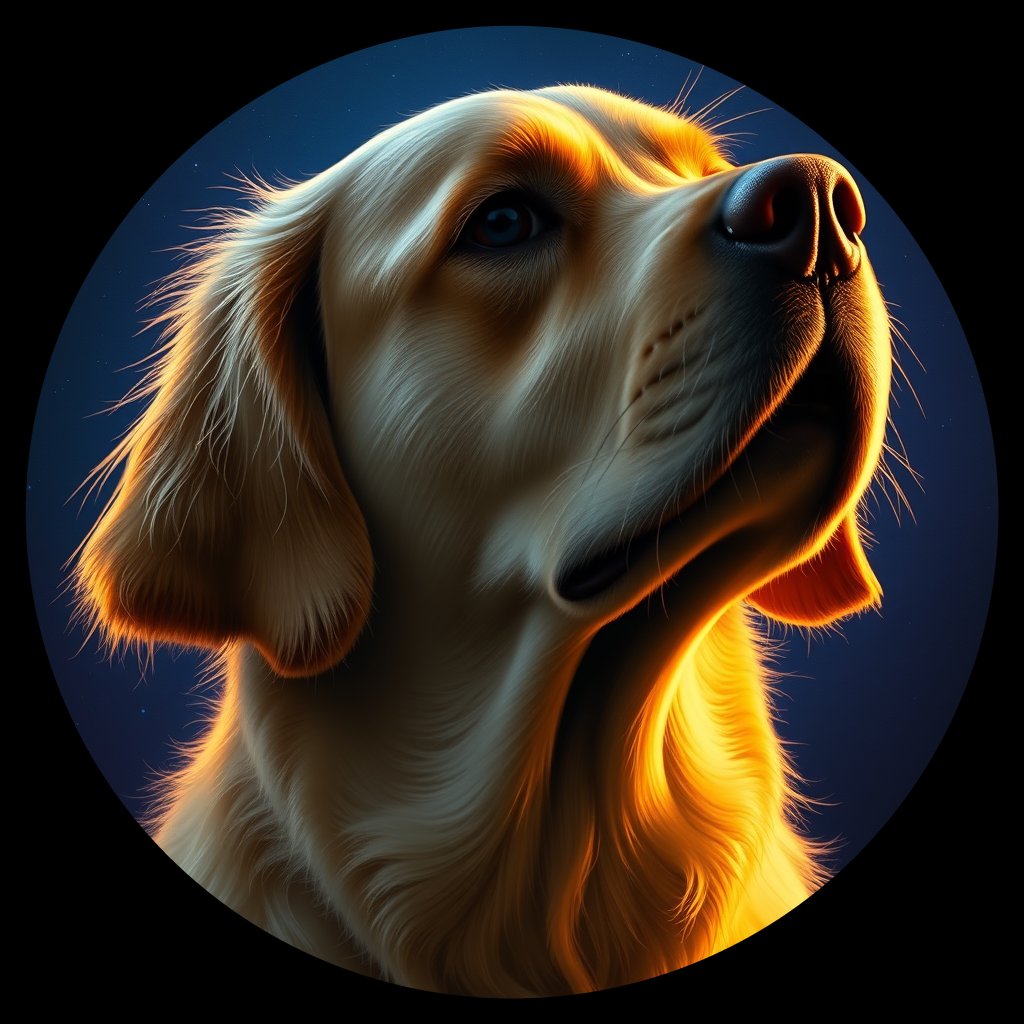 Cosmic medallion portrait of GRLS_grls7P1KEJVV, a Golden Retriever