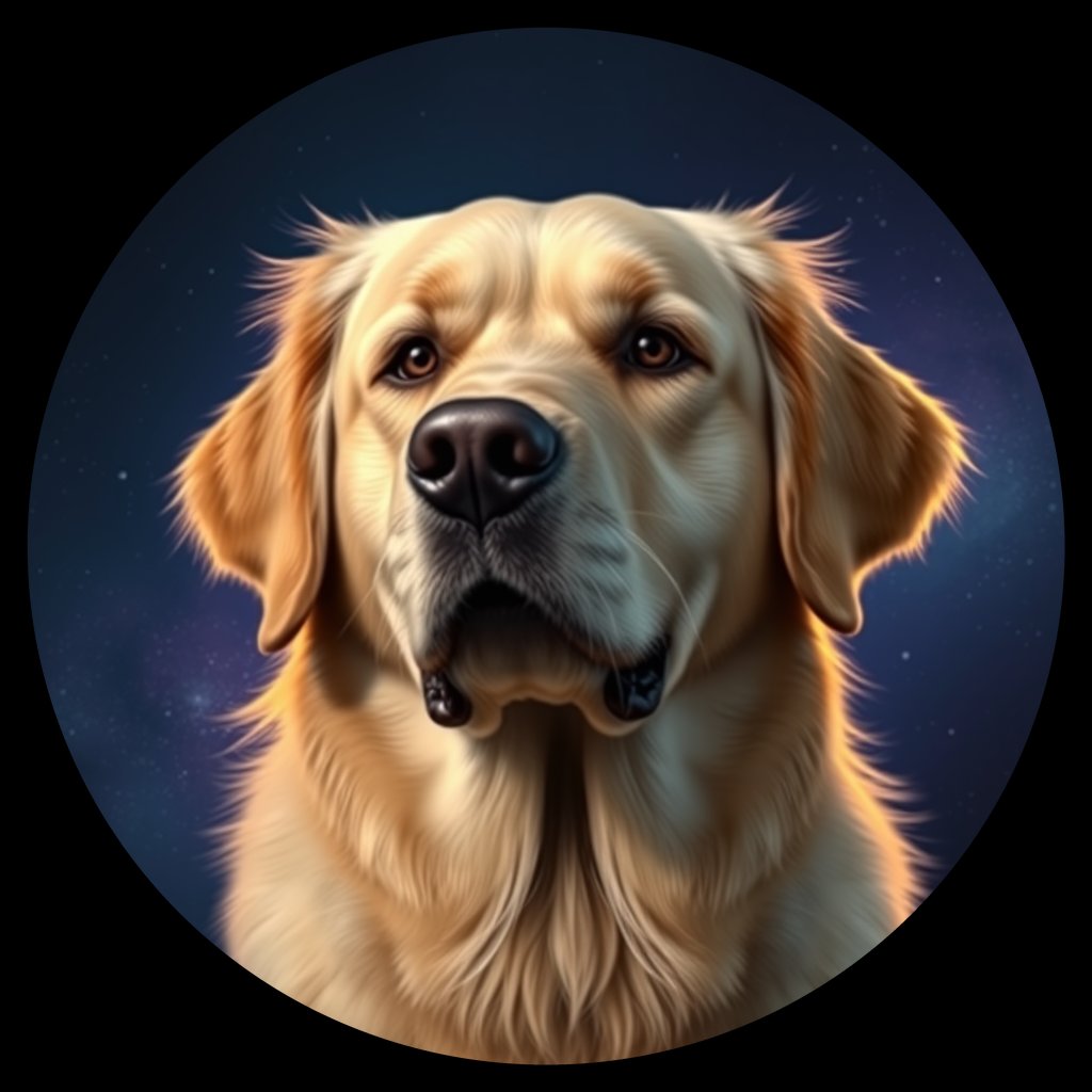 Cosmic medallion portrait of GRLS_grls7PGZ1RNN, a Golden Retriever