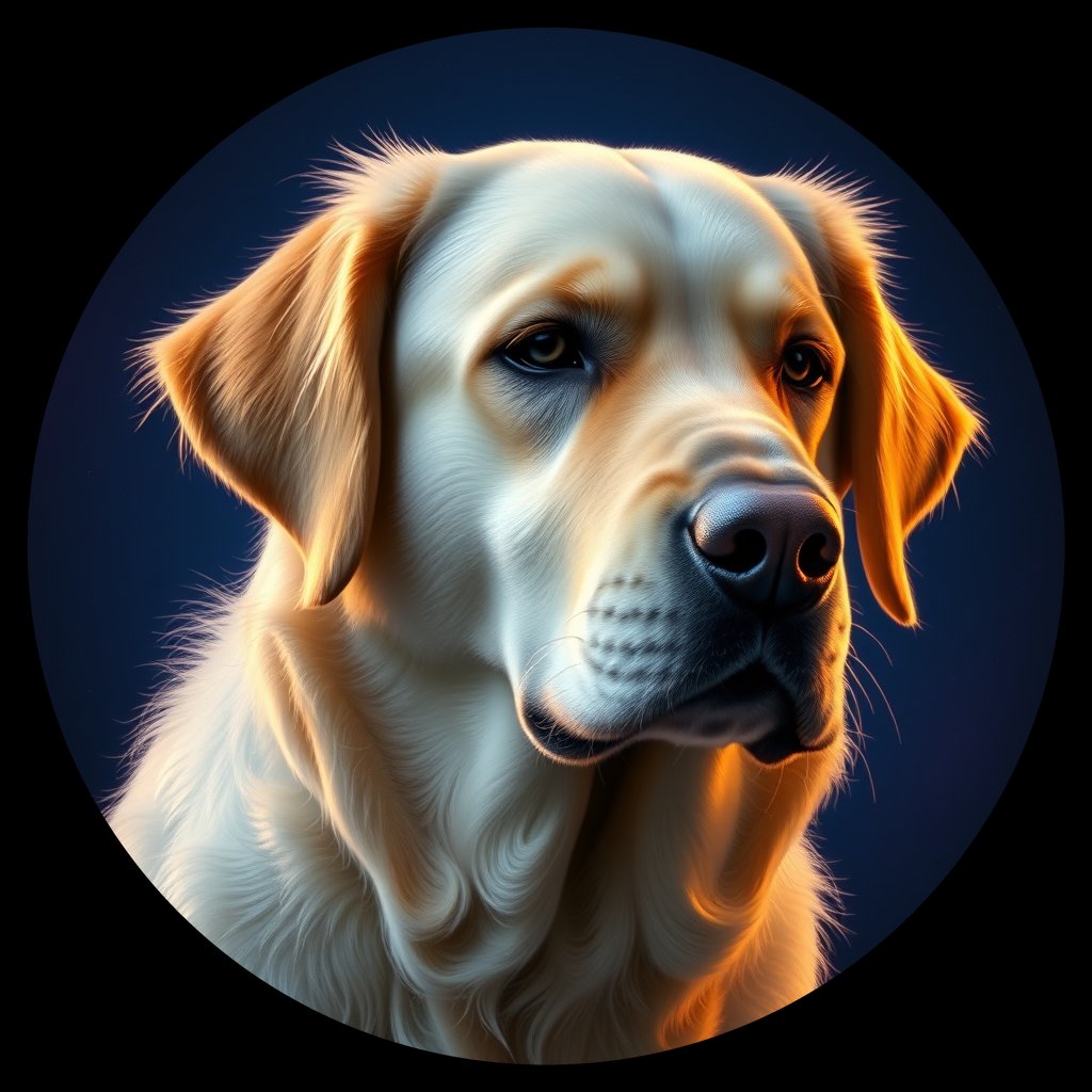 Cosmic medallion portrait of GRLS_grls7PP8OHLL, a Golden Retriever