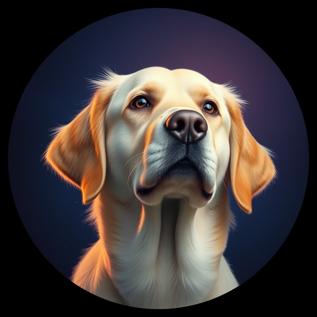 Cosmic medallion portrait of GRLS_grls7PXINLII, a Golden Retriever