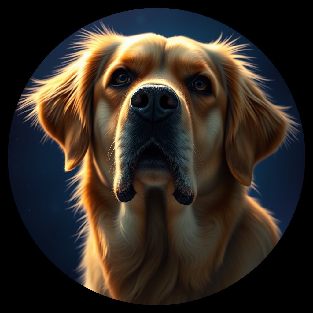 Cosmic medallion portrait of GRLS_grls7R3WBEEE, a Golden Retriever