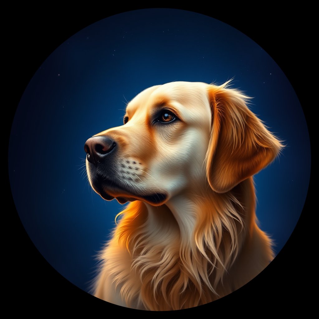 Cosmic medallion portrait of GRLS_grls7RFFFN33, a Golden Retriever